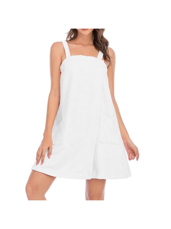 Women's Bath/Shower Wrap Towel Dress with Straps Closure Lightweight Knee Length Body Wraps