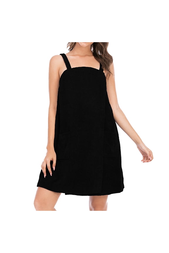 Women's Bath/Shower Wrap Towel Dress with Straps Closure Lightweight Knee Length Body Wraps