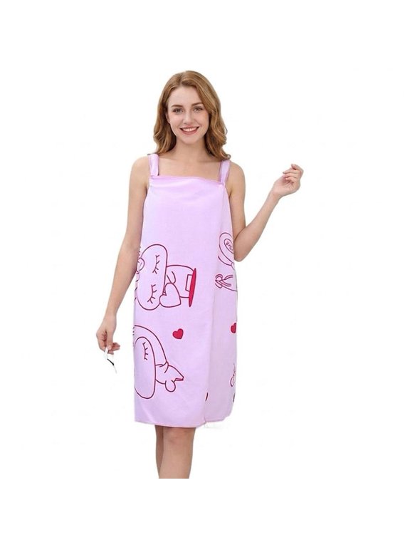 Women's Bath/Shower Wrap Towel Dress with Straps Closure Lightweight Knee Length Body Wraps