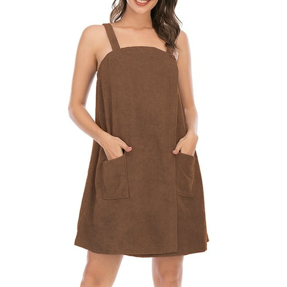 Women's Bath/Shower Wrap Towel Dress with Straps Closure Lightweight Knee Length Body Wraps
