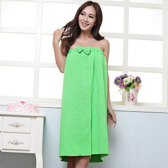 Women's Bath Towel Bathrobe, Women Microfiber Robe Absorbent Bow Soft Solid Color Shower SPA Bath Towel Bath Robe
