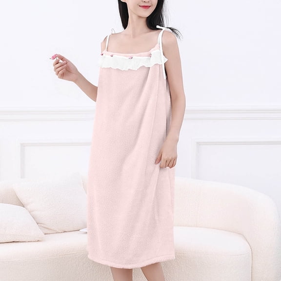 Women's Bath Towel Long Nightgowns Soft Shower Wrap Absorbent Spa Bathrobe Cute Patchwork Robe One Size