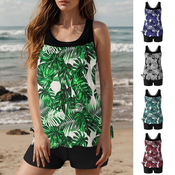 Women's Bathing Suit One Piece Bathing Suits for Plus Size Women Women's Conservative High-waisted Fashionable Printed Two-piece Swimsuit Gray S