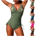 thumbnail image 1 of Women's Bathing Suit One Piece Swimsuits Solid Color Backless Strap Bikini Swimsuit Mesh Bikini Set, 1 of 4