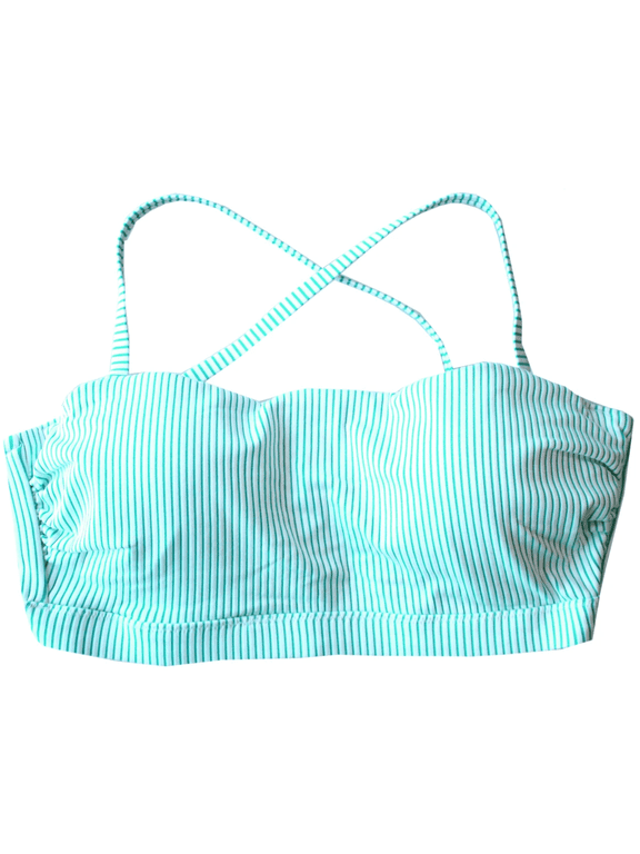 Women's Bathing Suit Top in Jade with Thin Vertical Lines, Stylish, Supportive Swimwear in Assorted Sizes, Comfortable Fit, Modern Design for Beach, Pool, Water Activities, 34DD size