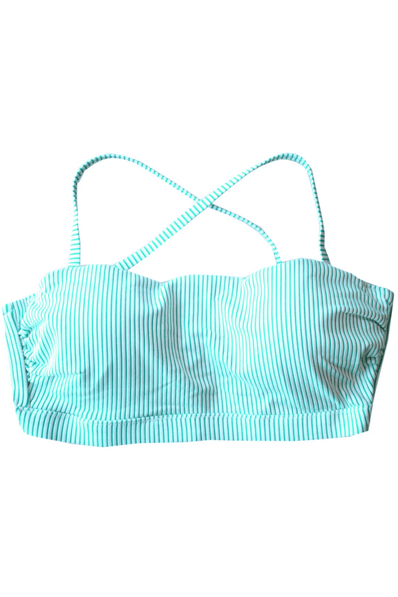 Women's Bathing Suit Top in Jade with Thin Vertical Lines, Stylish, Supportive Swimwear in Assorted Sizes, Comfortable Fit, Modern Design for Beach, Pool, Water Activities, 34DD size