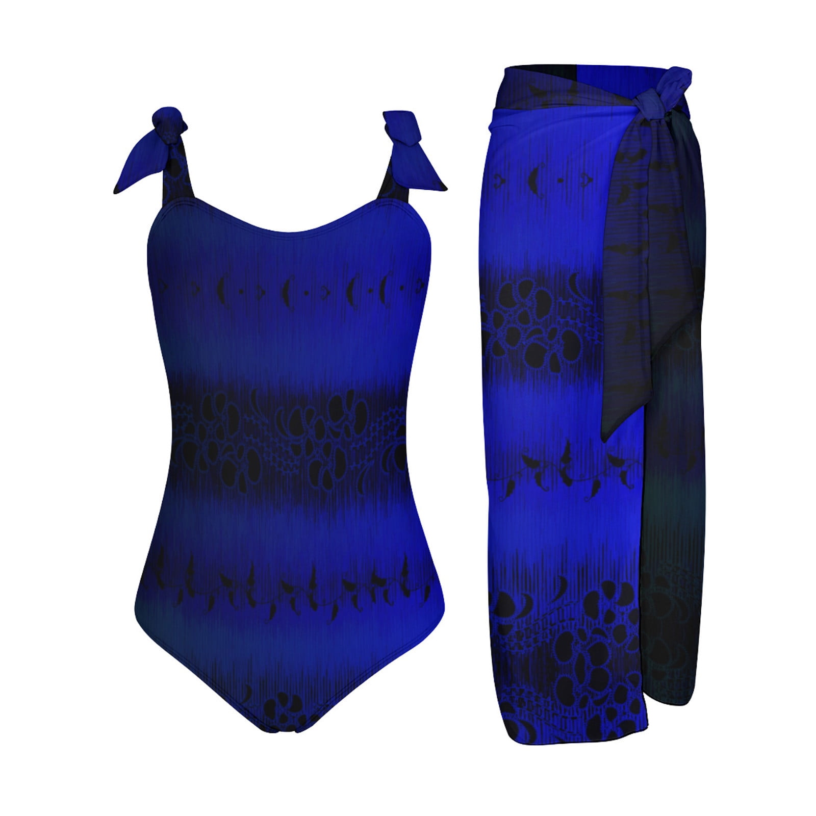 Women's Bathing Suit with Sarong Cover up Wrap Skirt Two Piece Vintage