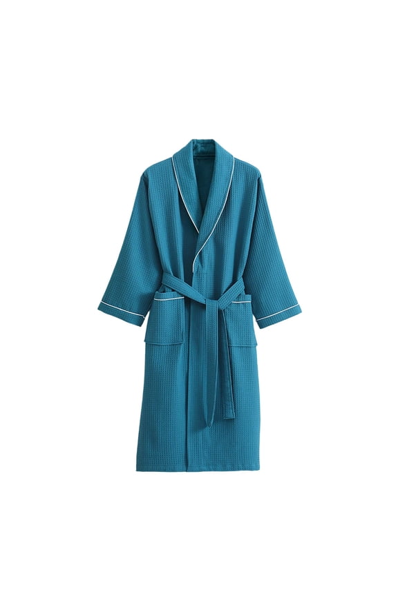 Women's Bathrobe Lightweight Weave Robe for Summer Sleep Spa Hotel Couples Soft Blue L