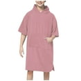thumbnail image 1 of Women's Bathrobe Short Sleeve Hooded Solid Knee Length Pullover Pajamas with Pocket Pink Free Size, 1 of 3
