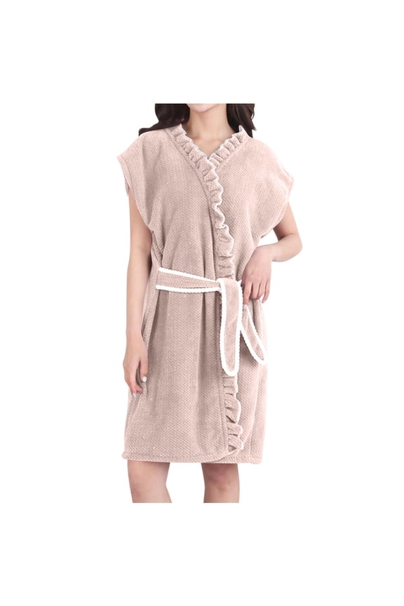 Women’s Bathrobe Towel Dress Wearable Bath Wrap Soft Absorbent Sleepwear Spa Robe Quick Dry Loungewear with Belt