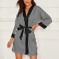 thumbnail image 1 of Women's Bathrobes V Neck 3/4 Sleeve Stripes Short Nightgown Lightweight Loose Casual Comfy Home Wear (L, Black), 1 of 9