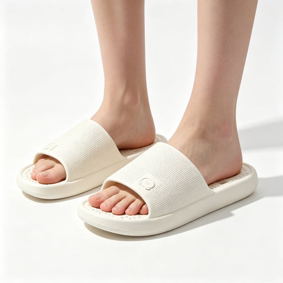 Women's Bathroom Slides Quick Dry Shower Sandals EVA House Shoes with Arch Support Drainage Holes for Pool Beach Home Soft Open Toe Slippers Lightweight Comfortable Summer Footwear (White, 40)