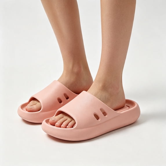 Women's Bathroom Slippers Quick Dry Shower Shoes Non-Slip EVA House Slides with Arch Support Waterproof Open Toe Sandals for Home Pool Beach Gym Wide Fit (Pink, 40)