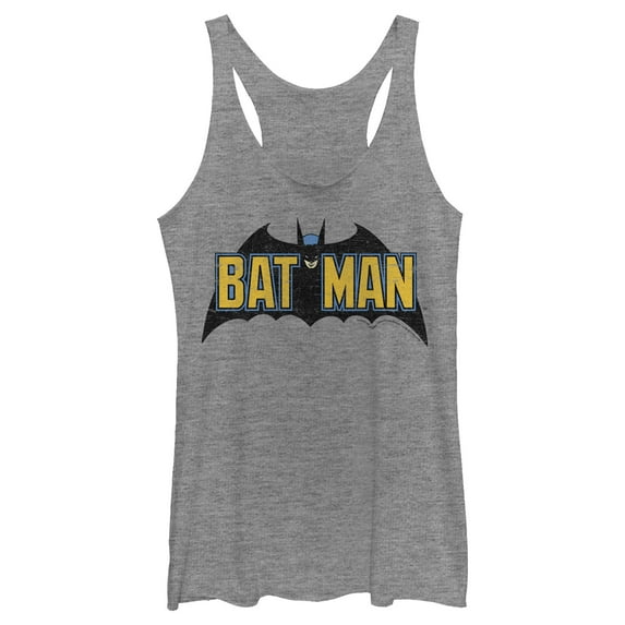Women's Batman Caped Crusader Logo Racerback Tank Top Gray Heather Small