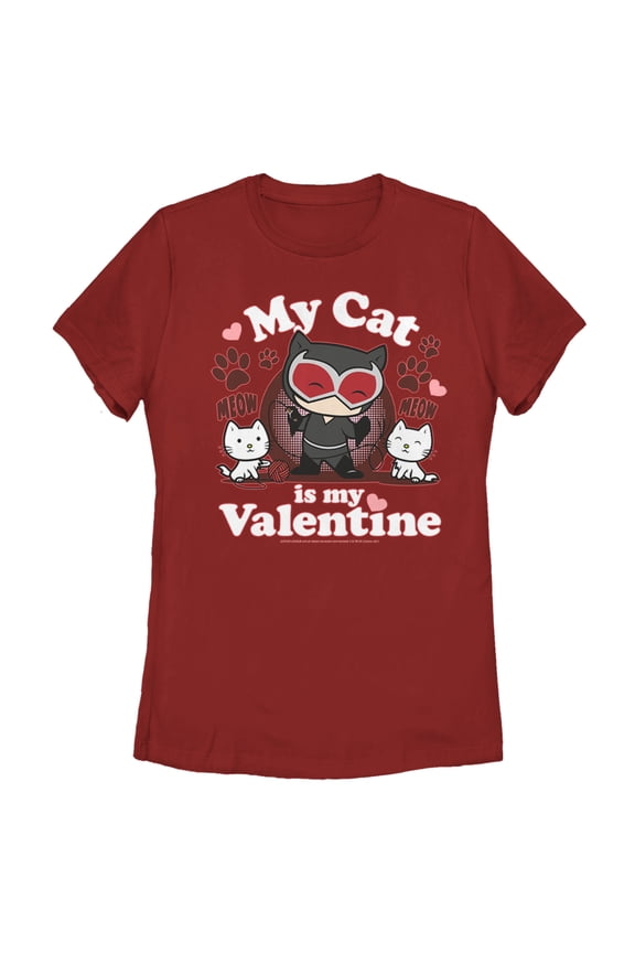 Women's Batman Catwoman My Cat is My Valentine Graphic Tee Red Medium