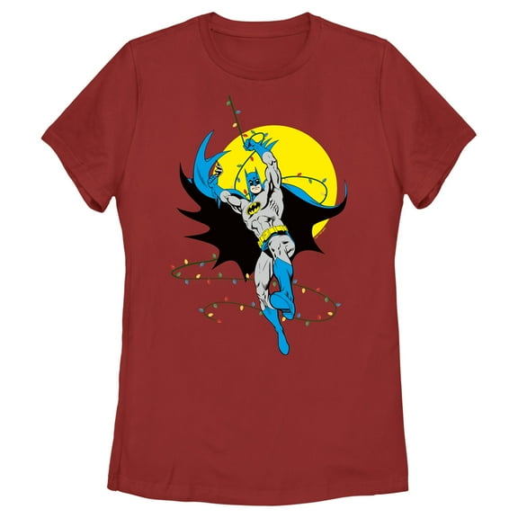 Women's Batman Christmas Light Swing Graphic Tee Red 2X Large