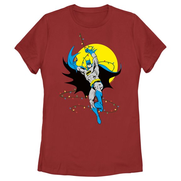 Women's Batman Christmas Light Swing Graphic Tee Red Medium