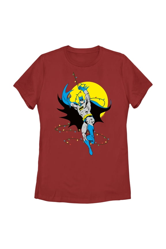 Women's Batman Christmas Light Swing Graphic Tee Red Medium