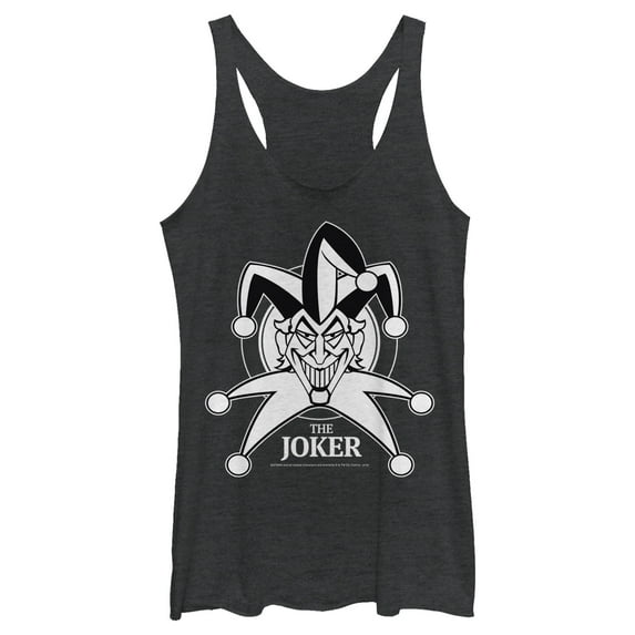Women's Batman Joker Emblem Racerback Tank Top Black Heather X Large