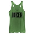 thumbnail image 1 of Women's Batman Joker Text Logo  Racerback Tank Top Envy Green Small, 1 of 3