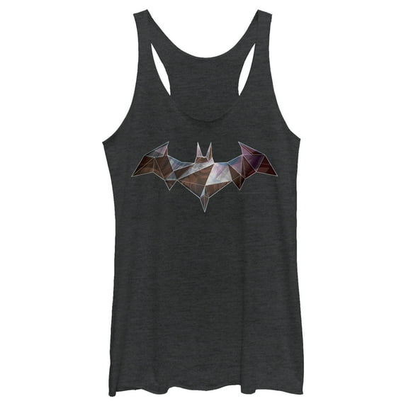 Women's Batman Logo Geometric Wing Racerback Tank Top Black Heather Small