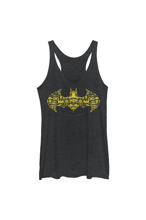 Women's Batman Logo Icon Collage Racerback Tank Top Black Heather Medium