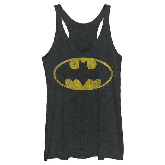 Women's Batman Logo Retro Caped Crusader Racerback Tank Top Black Heather 2X Large