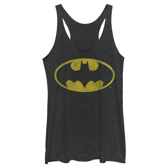 Women's Batman Logo Retro Caped Crusader Racerback Tank Top Black Heather Medium