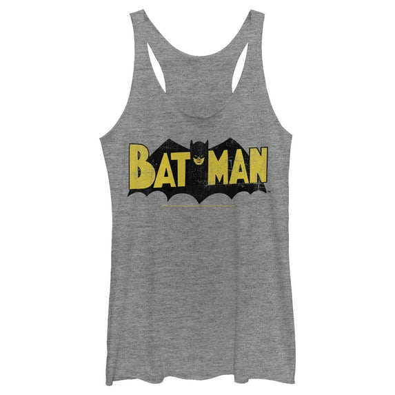 Women's Batman Logo Vintage Racerback Tank Top Gray Heather Large