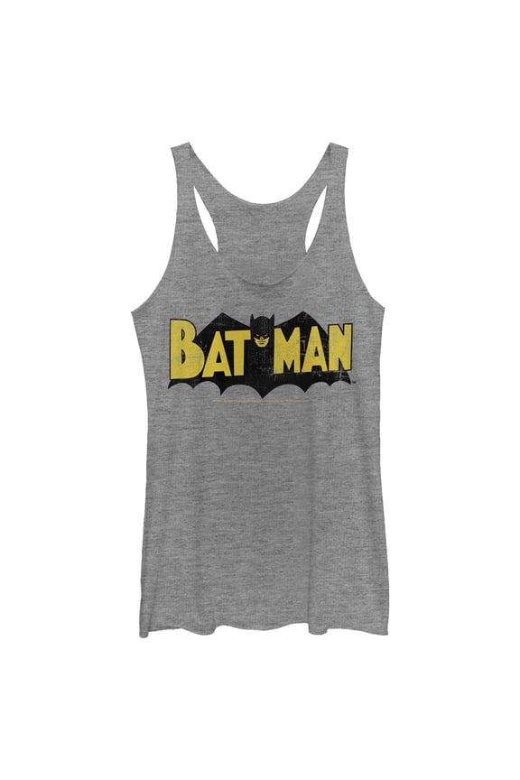 Women's Batman Logo Vintage Racerback Tank Top Gray Heather X Large