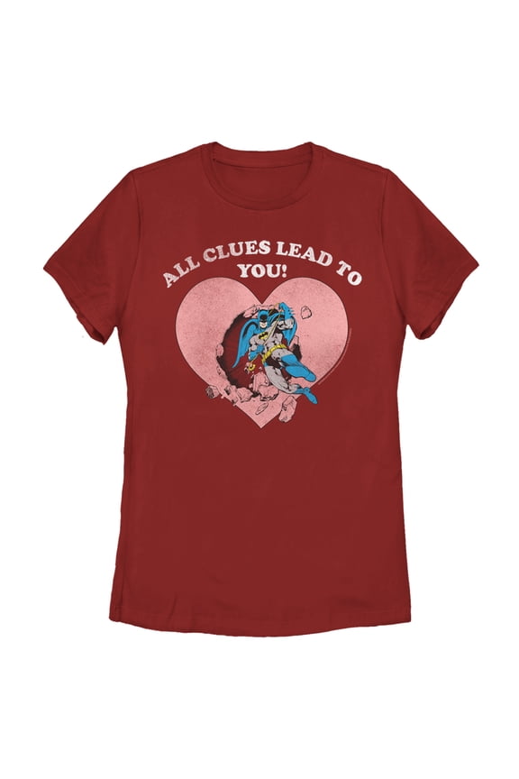 Women's Batman Valentine's Day All the Clues Lead to You Graphic Tee Red Medium