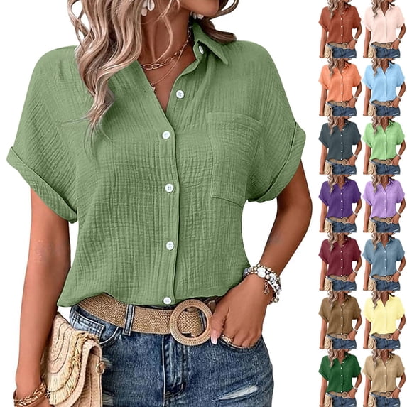 Women's Batwing Sleeve Blouse Pocket Detail Textured Fabric Work Shirt