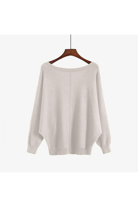 Women's Batwing Sleeve Boat Neck Oversized Knit Sweater For Fall & Winter Comfortable Warmth