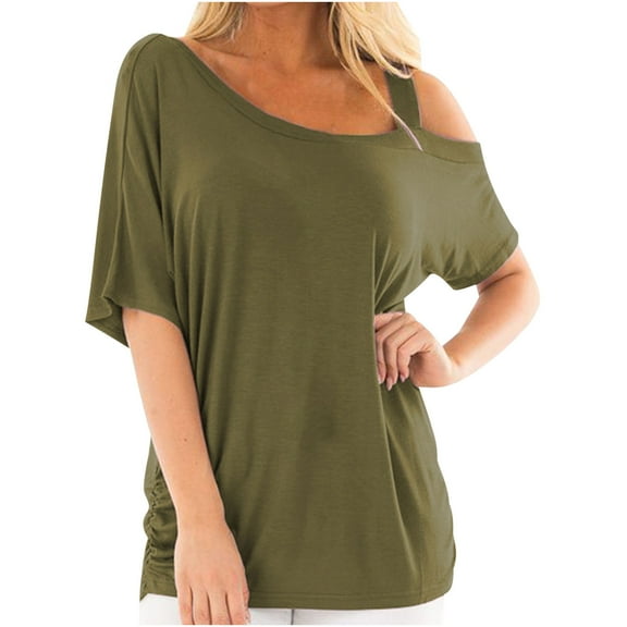 Women's Batwing Sleeve Casual T-Shirt Top, Short Sleeve Skew Collar Blouse, Loose Fit Off-Shoulder Shirt for Daily Wear, Stylish Women’s Short Sleeve Casual Top, Comfortable and Fashionable