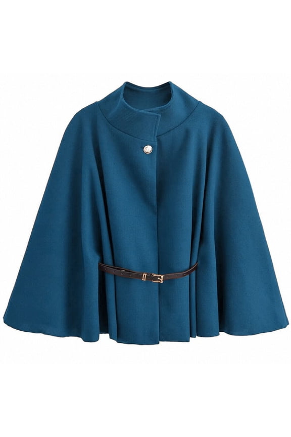 Women's Batwing Sleeve Cloak Coat Belted Oversized Wool Blend Cape Stand Collar Dramatic Winter Statement Boho Chic Outerwear
