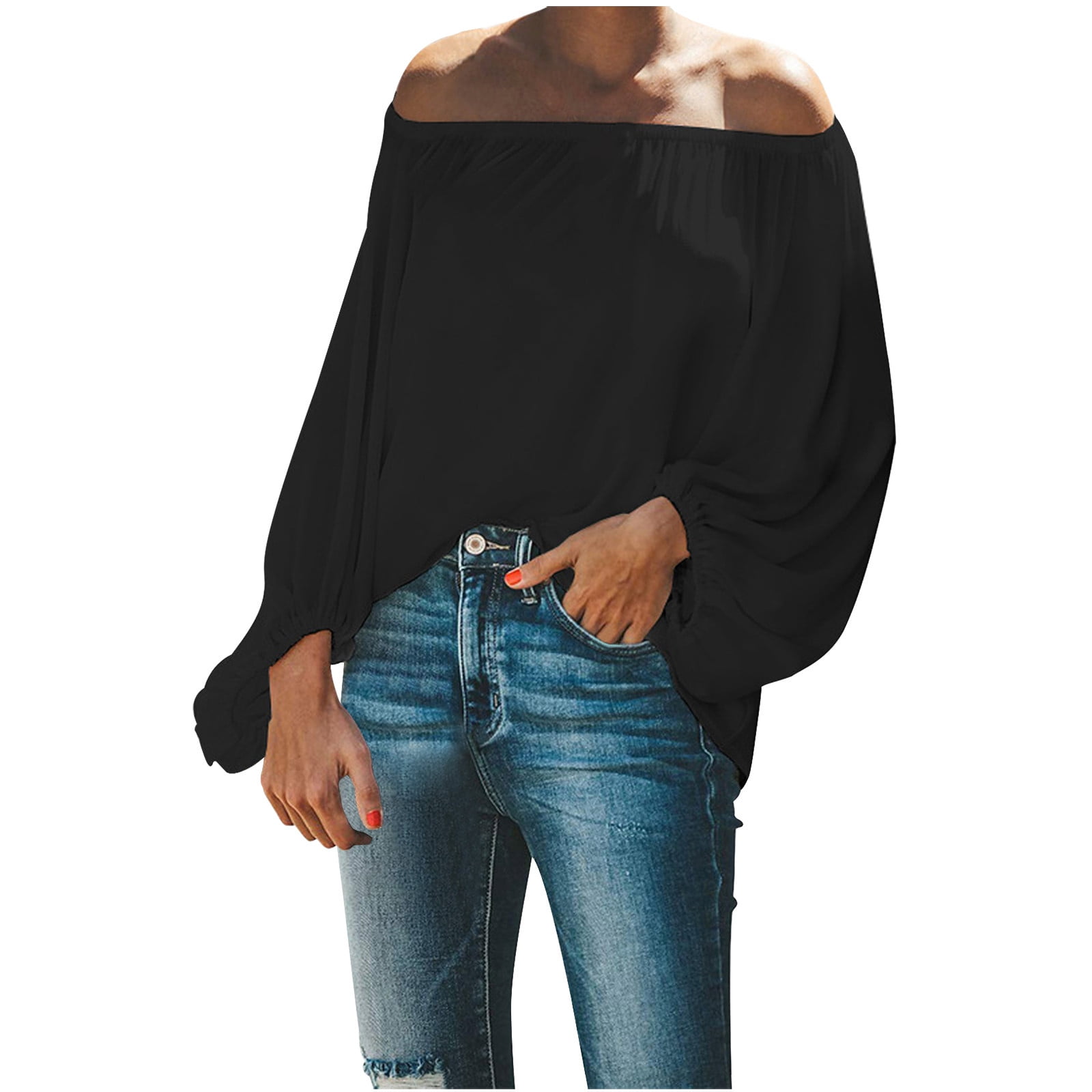 black baggy off the shoulder top