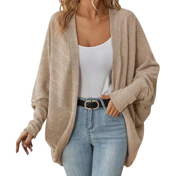 Women's Batwing Sleeve Open Front Cardigan Oversized Mid-Length Cozy Casual Knit Sweater Outerwear