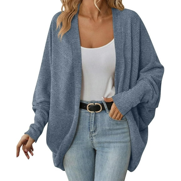 Women's Batwing Sleeve Open Front Cardigan Oversized Mid-Length Cozy Casual Knit Sweater Outerwear
