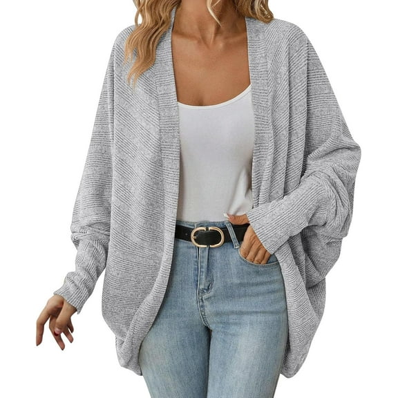 Women's Batwing Sleeve Open Front Cardigan Oversized Mid-Length Cozy Casual Knit Sweater Outerwear