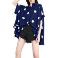 thumbnail image 1 of Women's Batwing Sleeve Polka Dot Printed Button Down Blouse Oversized Shirt Top for Summer GY1903 Navy, 1 of 3