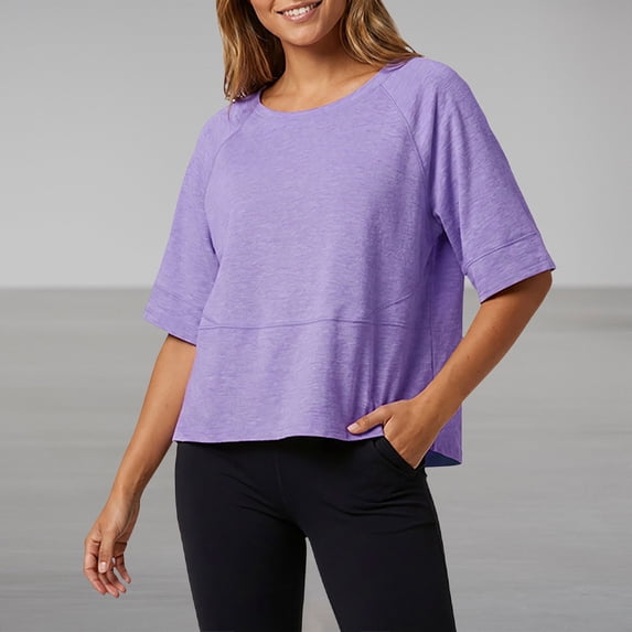 Women's Batwing Sleeve Tops Casual Crewneck Loose Fit Summer T-Shirts,Solid Color Flowy Blouses Basic Tees for Daily Wear Purple XXL