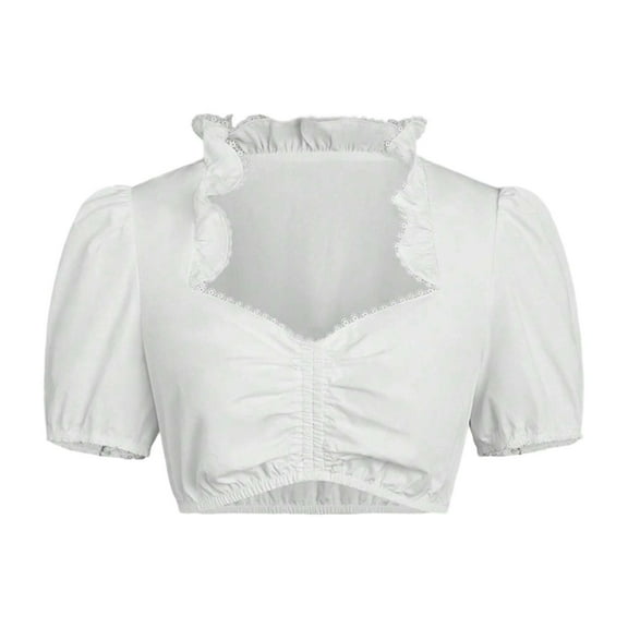 Women's Bavarian Oktoberfest Dirndl Blouse Traditional Elegant Ruffled Crop Top Casual Summer Fashion Plus Size Tops