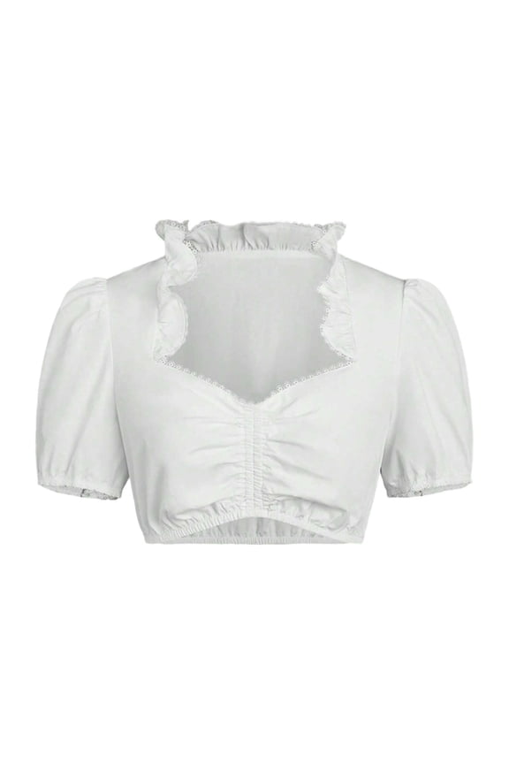 Women's Bavarian Oktoberfest Dirndl Blouse Traditional Elegant Ruffled Crop Top Casual Summer Fashion Plus Size Tops