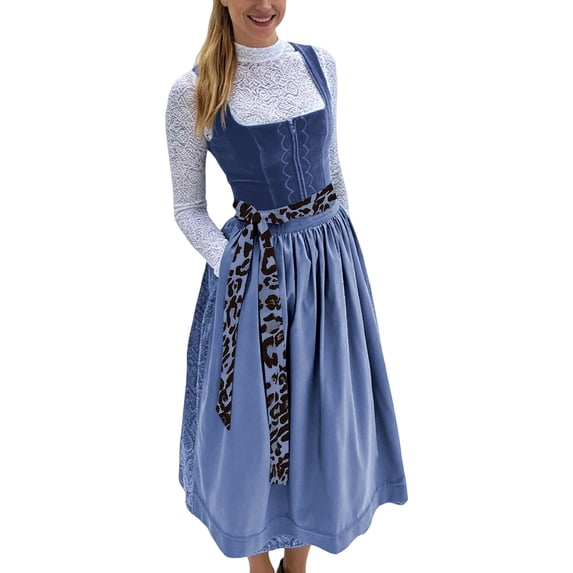 Women's Bavarian Oktoberfest Dirndl Dress with Apron Leopard Print Cosplay Party for Themed Festival Events