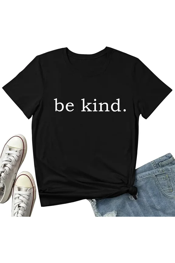 Women's Be Kind Graphic T-Shirt Short Sleeve Crew Neck Casual Summer Top Black