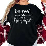 Womens Be Real Not Perfect Heart Arrow Aesthetic Graphic Comfortable T Shirt Short Sleeve Round Neck Top Black S-5XL