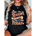 thumbnail image 1 of Women's "Be The Reason Someone Smiles" Floral-Themed Graphic Cotton T-Shirt Casual Short Sleeve Round Neck Top Black S-5XL, 1 of 5