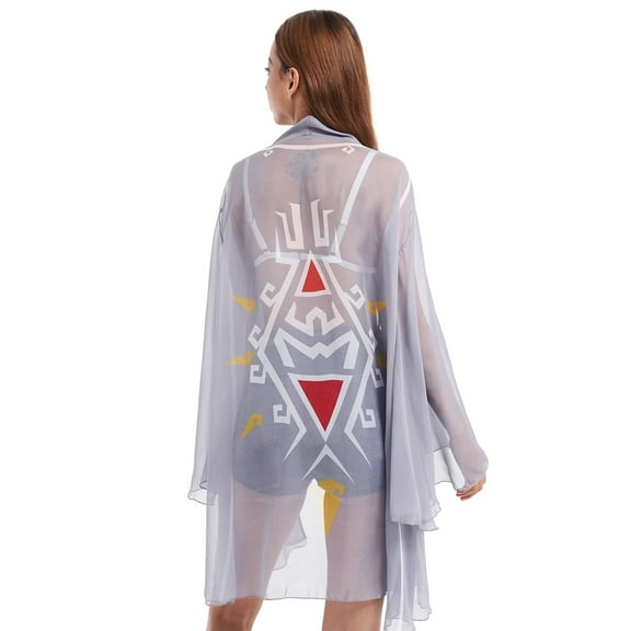 Women's Beach Bikini Cover Up Shirt Summer Swimsuit Beach Cover Up Back Prints Coverup Trumpet Sleeve Haori Chiffon Kimono