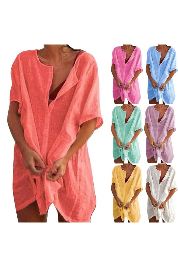 Women's Beach Bikini Cover Up Shirt Summer Swimsuit Beach Cover Up Shirt S-4XL Sun Protection