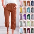 thumbnail image 1 of Women's Beach Casual Trousers in Breathable Cotton Linen Blend with Elastic Waist Comfortable Long Pants for Summer, 1 of 6